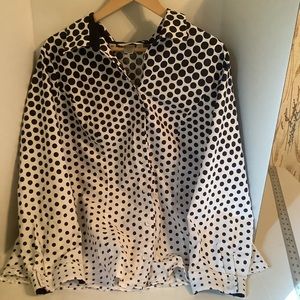 CJ Banks Button Down Blouse Navy Dot Size 2X